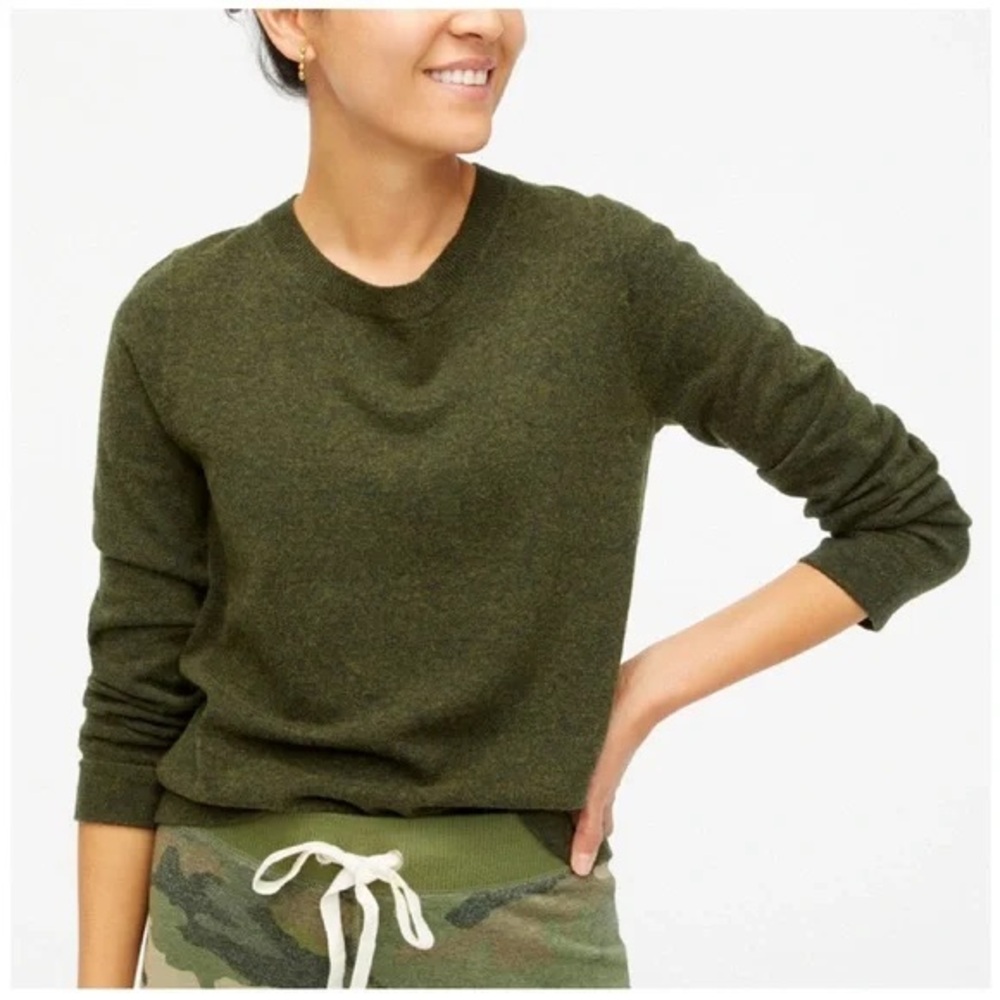 J CREW Cotton Wool Crewneck Teddie Sweater in Dark Green